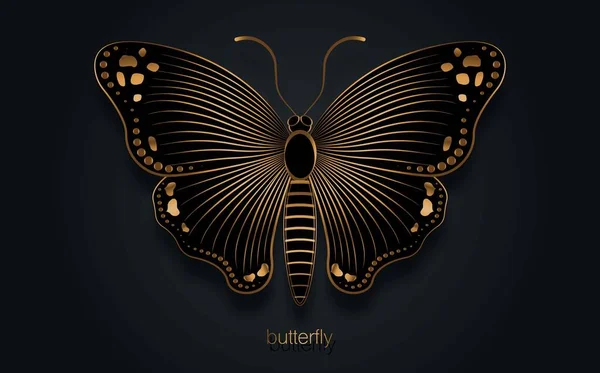 Gouden Luxe Decoratieve Butterfly Slogan Met Zwarte Butterfly Logo Template — Stockvector