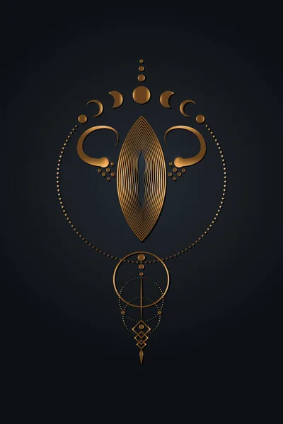 Mystical Sacred Tribal Vagina Moon Phases Sacred Geometry Golden Beauty — Stok Vektör