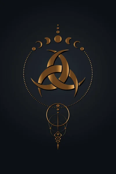 Золотой Ловитель Снов Фазы Луны Три Пересекающихся Полумесяца Луны Символ — стоковый вектор