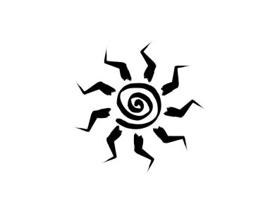 Siyah kabile güneş dövmesi Sonnenrad sembolü güneş tekerleği işareti. Yaz ikonu. Antik Avrupa esrarengiz elementi. Logo Grafik elementi spiral şekli. Vektör fırça tasarımı izole veya beyaz arkaplan 