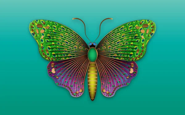 Oro Lujo Decorativo Mariposa Colorido Pavo Real Textura Joya Logotipo — Archivo Imágenes Vectoriales