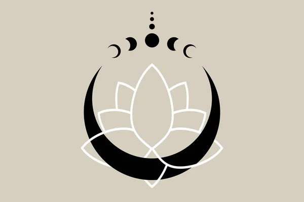 Цветок Лотоса Луне Полумесяца Фазы Мистической Луны Священная Геометрия Символ — стоковый вектор