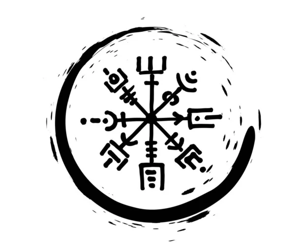 Vegvisir Bússola Rúnica Estilo Desenho Lápis Preto Desenho Mão Símbolos —  Vetores de Stock