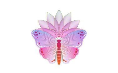 Nilüfer çiçeği ve kelebek logosu renkli kelebek desenli. Moda, Poster ve Kart İzleri için Vektör Tasarımı, beyaz arkaplanda izole 