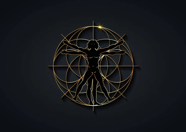 Ιερό Σύμβολο Χρυσού Γεωμετρίας Βιτρουβιανός Λεπτομερής Σχέδιο Βάση Χρυσό Έργο — Διανυσματικό Αρχείο