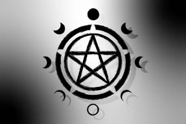 Pentacle Kör Szimbólum Hold Fázisai Wicca Szimbólum Telihold Fogyatkozás Gyantázás — Stock Vector