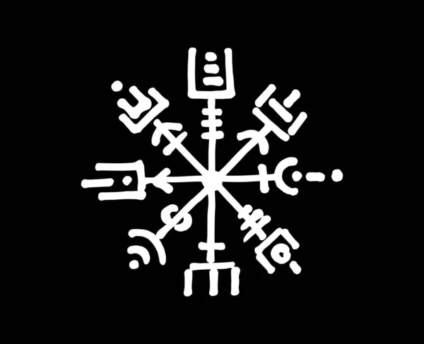 Vegvisir Bússola Rúnica Estilo Desenho Lápis Branco Desenho Mão Símbolos —  Vetores de Stock