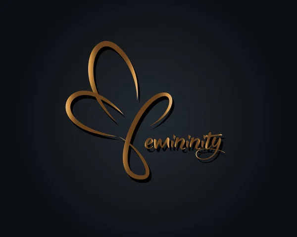 Goldene Schmetterling Vektor Logo Vorlage Handgezeichnetes Konzept Für Weiblichkeit Typografie — Stockvektor