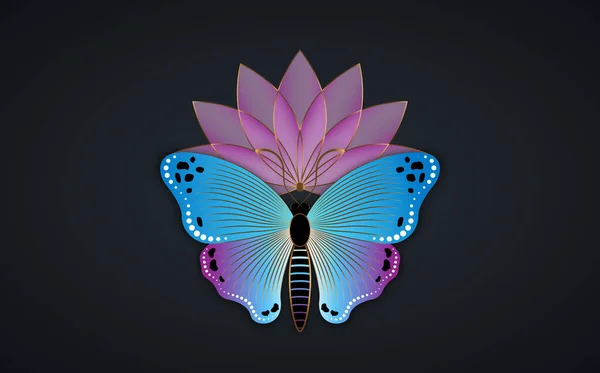 Lotus Bloem Vlinder Logo Slogan Met Kleurrijke Butterfly Bloem Template — Stockvector