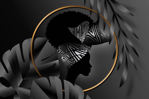 Portrait Femme Africaine Porte Bandana Pour Les Coiffures Bouclées Bannière — Image vectorielle