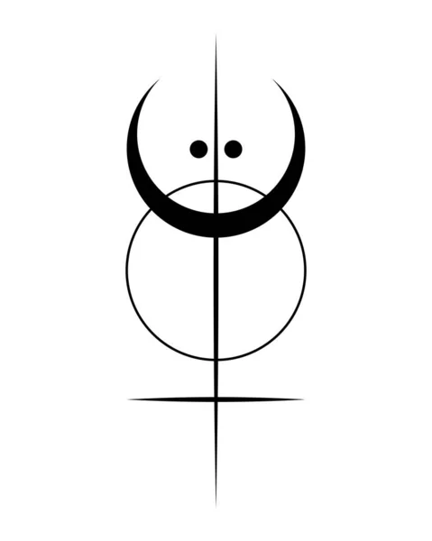 Heilige Geometrie Zwart Tattoo Logo Met Zon Halve Maan Alchemie — Stockvector
