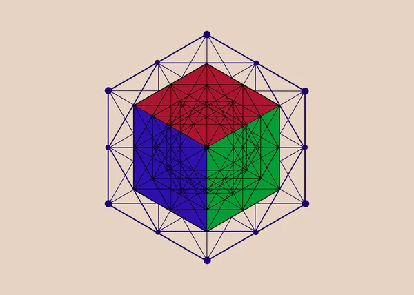 Cubo Sólido Matemático Mandala Hexagonal Geometría Sagrada Hexagrama Mágico Resumen — Archivo Imágenes Vectoriales