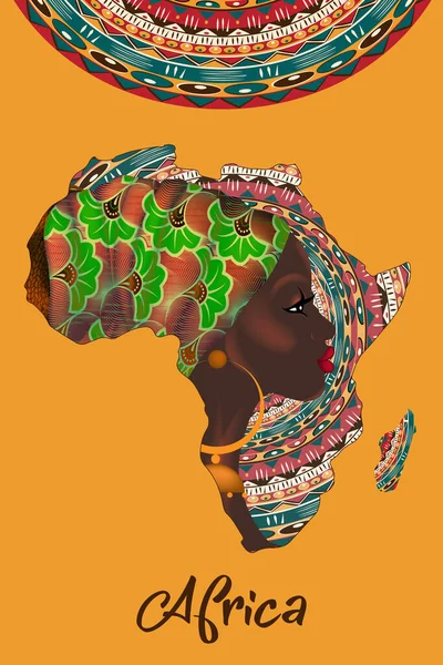 Conceito Mulher Africana Silhueta Perfil Facial Com Turbante Forma Mapa —  Vetores de Stock