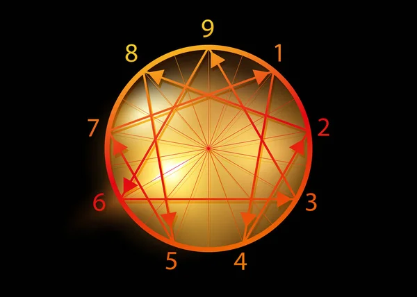 Dokuz Enneagram Simgesi Kutsal Geometri Siyah Arkaplanda Izole Edilmiş Vektör — Stok Vektör