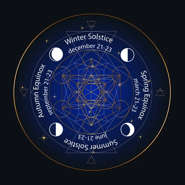 Solstice Cercle Équinoxe Stylisés Comme Conception Géométrique Linéaire Avec Des — Image vectorielle