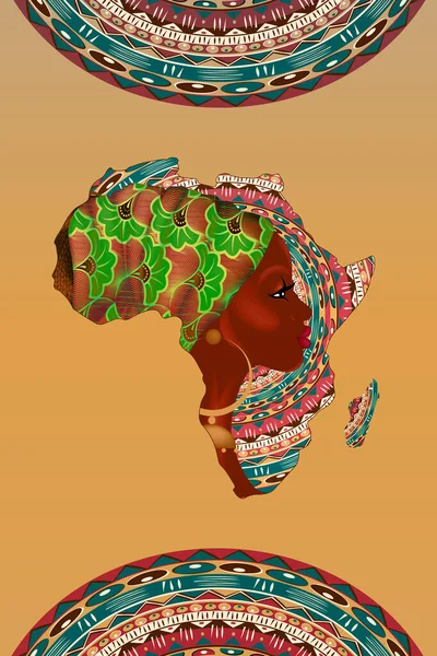 Bandeira Mulher Africana Silhueta Perfil Facial Com Turbante Forma Mapa — Vetor de Stock