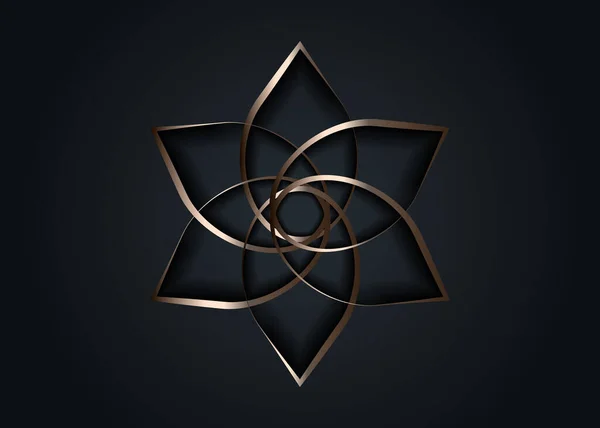 银莲花曼达拉 生命的种子象征着神圣的几何 标志图标几何神秘曼陀罗炼金术深奥的花 矢量金金属线艺术神冥想护身符分离在黑色 — 图库矢量图片