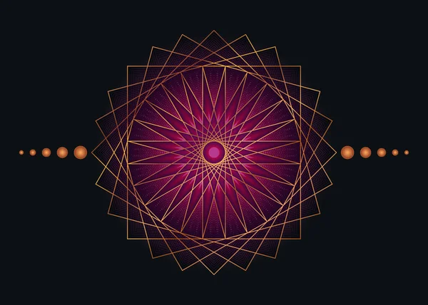 Posvátná Geometrie Mandala Fialová Květina Zlato Meditativní Kruh Ikona Geometrické — Stockový vektor