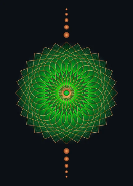 Сакральная Геометрия Мандала Икона Медитативного Круга Зеленого Цветка Геометрический Дизайн — стоковый вектор