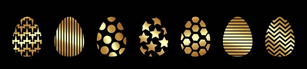 Paaseieren Gouden Iconen Gouden Eieren Stellen Geïsoleerde Zwarte Achtergrond Geometrische — Stockvector