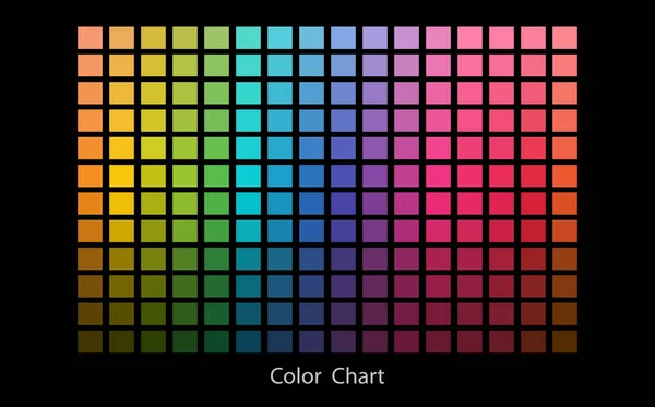 カラーチャートデザイナーツールテクスチャパターンの背景 カラーパレット テーブルカラーの色合い 色の調和 トレンドカラー 黒を基調としたベクトルイラスト — ストックベクタ