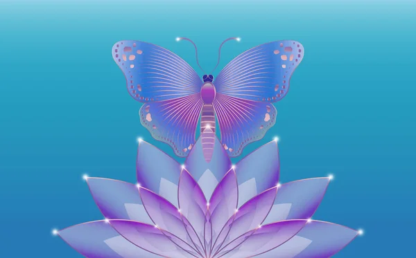 Heilige Lotus Bloem Mystieke Vlinder Logo Slogan Met Kleurrijke Butterfly — Stockvector