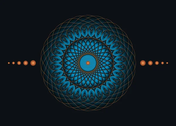 Geometría Sagrada Mandala Icono Círculo Meditativo Oro Flor Azul Diseño — Archivo Imágenes Vectoriales