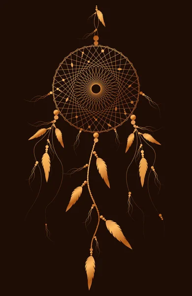 Attrape Rêves Avec Ornement Mandala Plumes Oiseaux Symbole Mystique Art — Image vectorielle