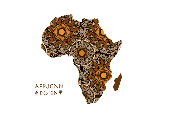África Modelado Mapa Moldura Motivos Flores Étnicas Logo Banner Com —  Vetores de Stock