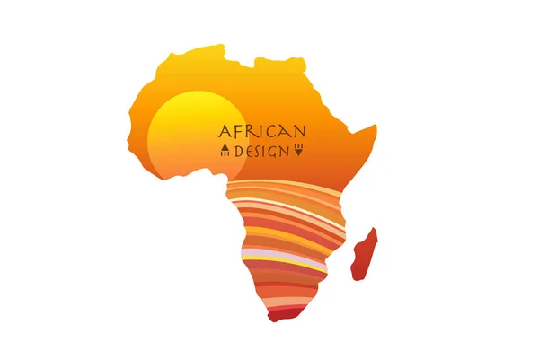 África Mapa Modelado Com Paisagem Étnica Por Sol Logo Banner —  Vetores de Stock
