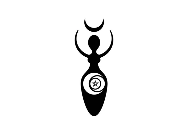 巫术女人标志着三重月亮女神 五星异教符号 生命周期 死亡和重生 Wicca大地母亲性繁殖的象征 在白色上隔离的病媒纹身图标 — 图库矢量图片