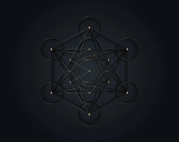 Metatrons Cube Flower Life Gold Sacred Geometry Mystic Icon Platonic — Stock vektor