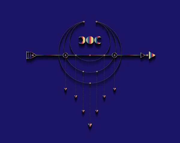 Святая Геометрия Мистическая Стрела Полумесяц Красочные Пунктирные Линии Стиле Бохо — стоковый вектор
