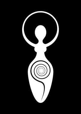 Wiccan Woman Logo, spiral goddess of fertility, Pagan Symbols, cycle of life, death and rebirth. Wicca mother earth symbol of sexual procreation, vector tattoo sign icon isolated on black background  clipart