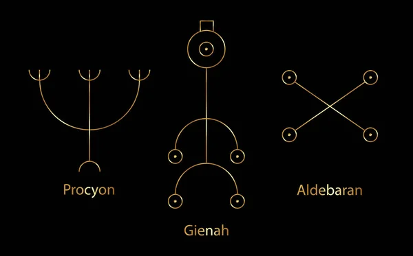 Astroloji Yıldızları Procyon Veya Canis Minor Gienah Veya Corvus Aldebaran — Stok Vektör