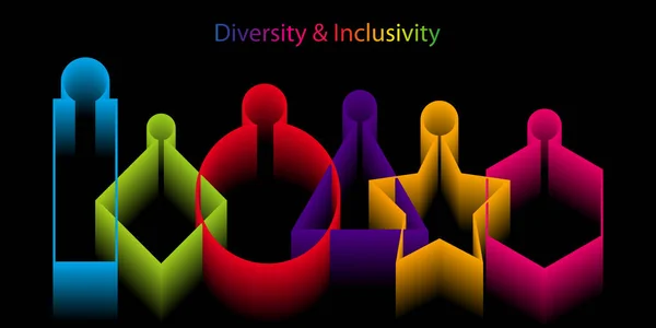インクルージョンと多様性インフォグラフィックベクトルセット ウェブサイトのための人々のベクトルのロゴ バナーゲイの誇り2022の概念 黒の背景に隔離されたベクトル — ストックベクタ