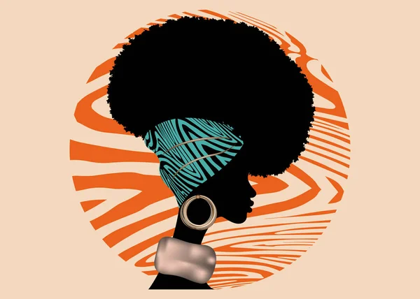 Portrait Afrikanerin Trägt Kopftuch Für Lockige Frisuren Shenbolen Ankara Kopftuch — Stockvektor