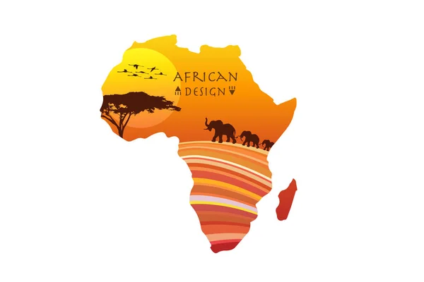 Карта Сафари Африки Этническими Заходящими Слонами Логотип Знамя Племенные Традиционные — стоковый вектор