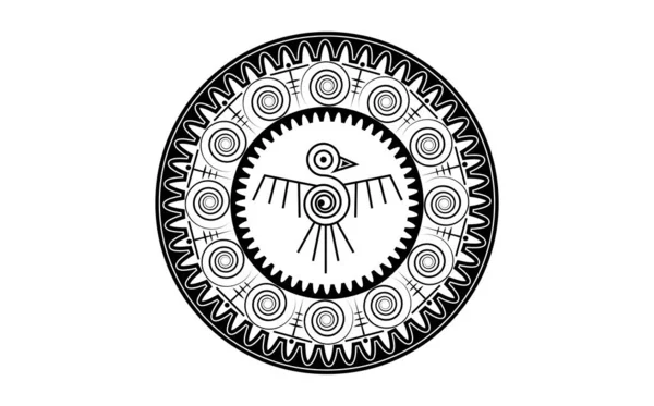 Aztec Fågel Rund Ram Tecken Isolerad Gammal Religion Symbol Vektor — Stock vektor