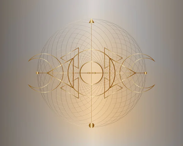 Magischer Dreifachmond Goldenes Symbol Der Wikingergottheit Keltische Heilige Geometrie Wiccan — Stockvektor