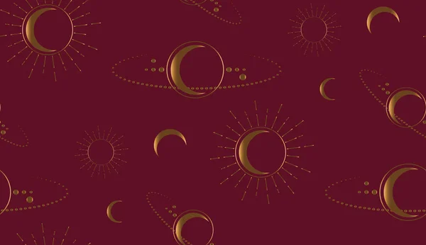 Espace Sans Couture Mystique Géométrie Sacrée Lune Soleil Étoiles Orbites — Image vectorielle