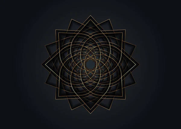 金蓮の花曼荼羅 生命のシンボルの種神聖な幾何学 ロゴアイコン錬金術の幾何学的神秘的なマンダラ密教の花 黒に隔離されたベクトル黄金のラインアート神聖な瞑想のお守り — ストックベクタ
