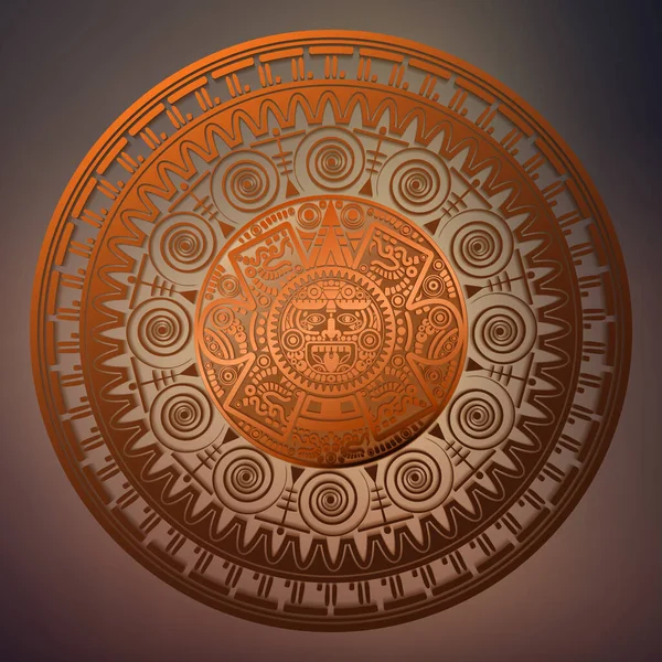 Sacred Aztec Wheel Calendar Mayan Sun God Maya Symbols Ethnic — Stock Vector