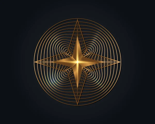 Gold Four Point Star Golden Circle Elegant Vector Logo Design — Vetor de Stock
