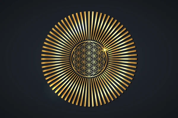 Flower Life Gold Spiritual Mandala Sacred Geometry Bright Golden Radiant — Διανυσματικό Αρχείο