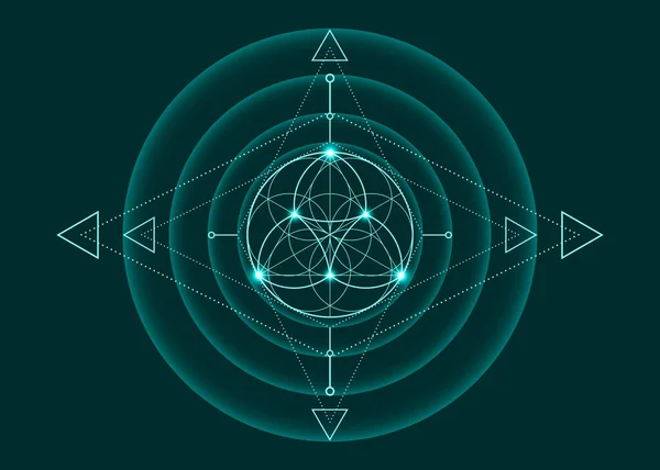 Sacred Geometry Flower Life Lotus Flower Mandala Neon Vintage Logo — Stockvector