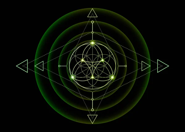 Sacred Geometry Flower Life Lotus Flower Mandala Green Gradient Logo — Vetor de Stock