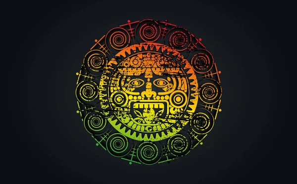 Ancient Sacred Mayan Sun God Aztec Wheel Calendar Maya Symbols — Stock Vector