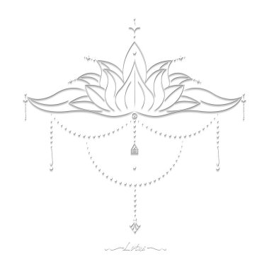 Beyaz kutsal nilüfer çiçeği, stilize çiçek süsü, çizgi sanat logosu, boho tasarımı. Çiçek açan yoga, spa, güzellik salonu, kozmetik, rahatlama, marka tarzı. Beyaz arkaplanda izole edilmiş vektör