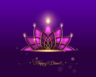 Mutlu Diwali Işık Festivali Hindistan Renkli Kutlama Şablonu. Hint Lotus Diya Yağ Lambaları 'nın grafiksel pankart tasarımı, canlı renklerde Modern Tasarım. Vektör sanat biçimi, gradyan renk arkaplanı